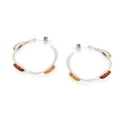 Earrings with multicolored Baltic Sea amber, 925 rhodium-plated silver