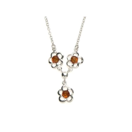 Collier avec ambre cognac, en argent rhodié 925, longueur 43 + 4 cm