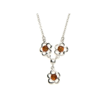 Necklace with cognac amber, in 925 rhodium-plated silver, length 43 + 4 cm