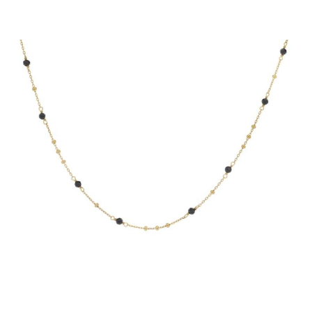 Colier cu spinel negru natural, din aurit aurit 925, lungime 35+5 cm
