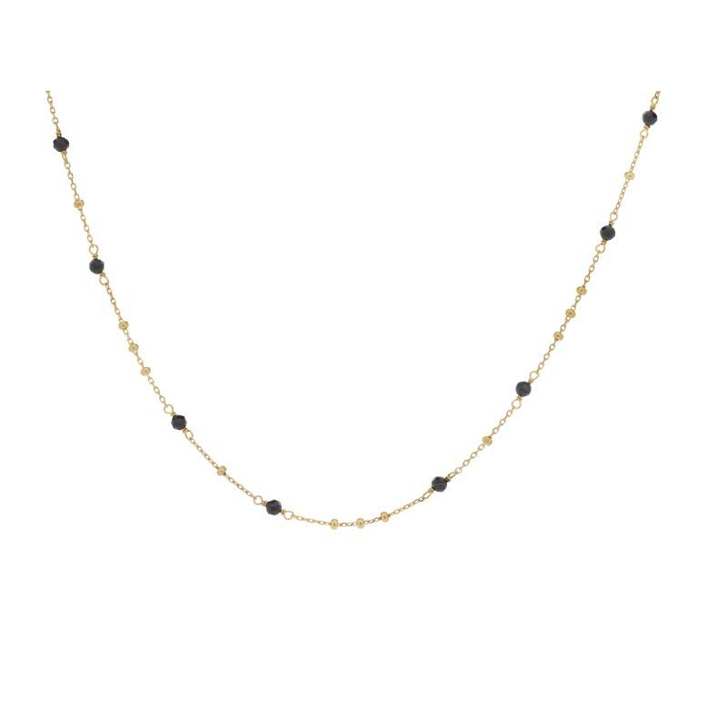 Collana con spinello nero naturale, in argento dorato 925, lunghezza 35+5 cm