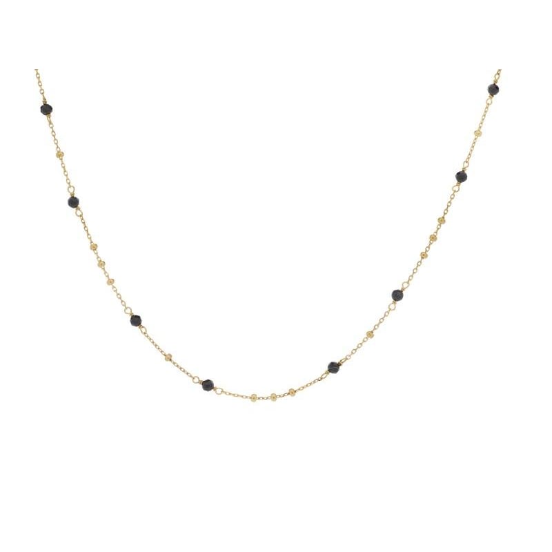 Halskette mit natürlichem schwarzen Spinell, in 925 gold Silber, Länge 35+5 cm