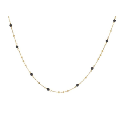 Colier cu spinel negru natural, din aurit aurit 925, lungime 35+5 cm