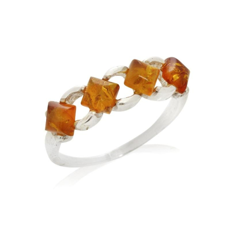 Ring with natural cognac amber from the Baltic Sea, in 925 rhodium-plated silver