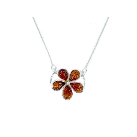 Collier avec ambre cognac naturel de la mer Baltique, en argent rhodié 925