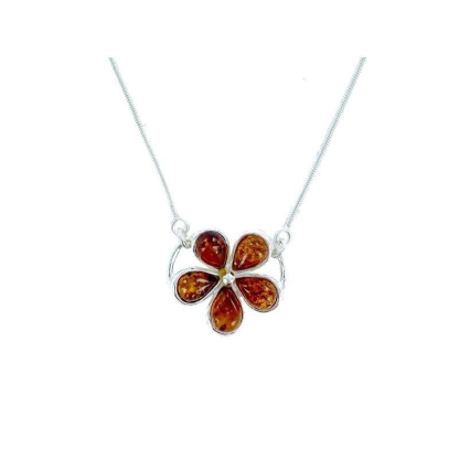 Collier avec ambre cognac naturel de la mer Baltique, en argent rhodié 925