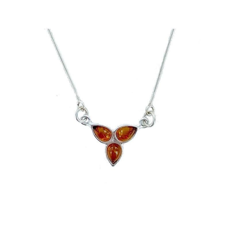 Collier avec ambre cognac naturel de la mer Baltique, en argent rhodié 925