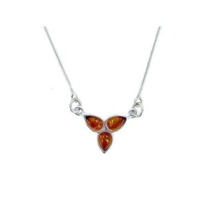 Collier avec ambre cognac naturel de la mer Baltique, en argent rhodié 925