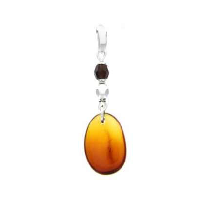 Pendant with multi-colored amber, in 925 rhodium-plated silver