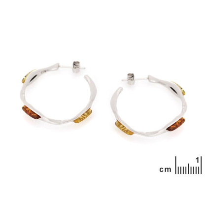 Earrings with multicolored Baltic Sea amber, 925 rhodium-plated silver