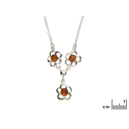Necklace with cognac amber, in 925 rhodium-plated silver, length 43 + 4 cm
