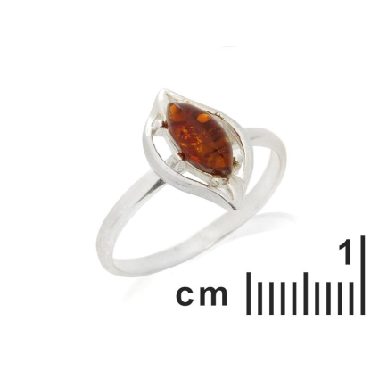 Ring with natural cognac amber from the Baltic Sea, in 925 rhodium-plated silver