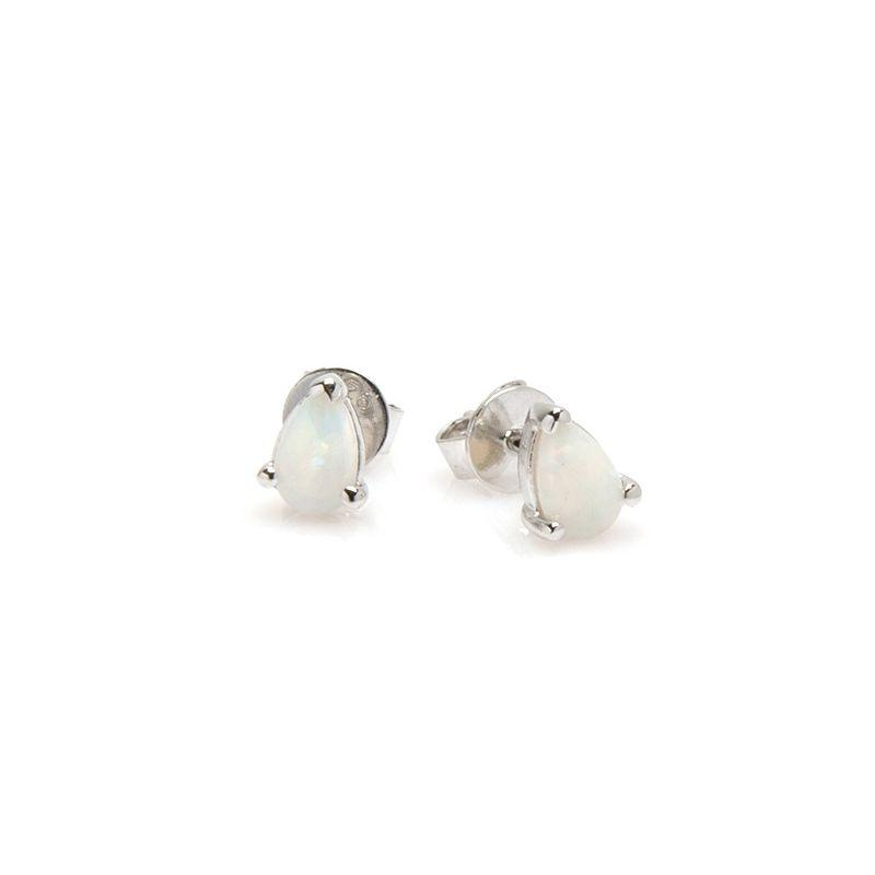 Pendientes con gota de ópalo blanco natural, en plata 925 rodiada