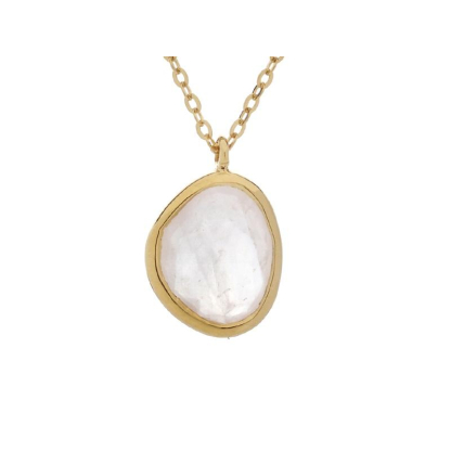 Collier avec quartz rose naturel, en argent doré 925, longueur 42 + 3 cm