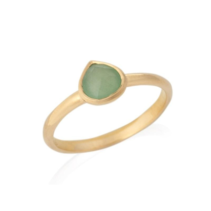 Anillo de corazón de aventurina de 6 mm de plata bañada en oro 925