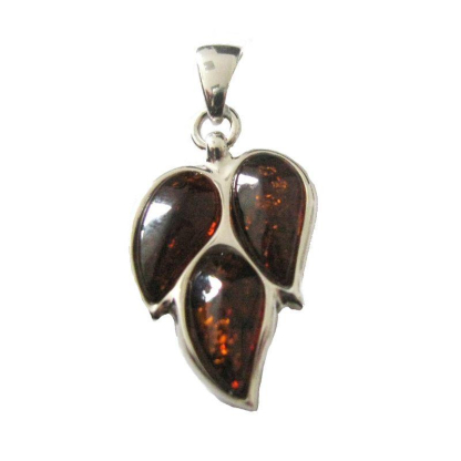 Ciondolo con goccia di ambra cognac, in argento 925 rodiato, altezza 2+0,7 cm
