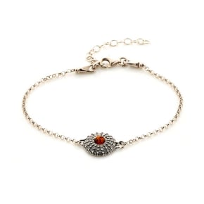 Bracelet avec ambre cognac, argent vieilli 925, 18 + 3 cm