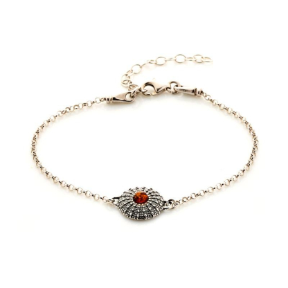 Bracelet avec ambre cognac, argent vieilli 925, 18 + 3 cm
