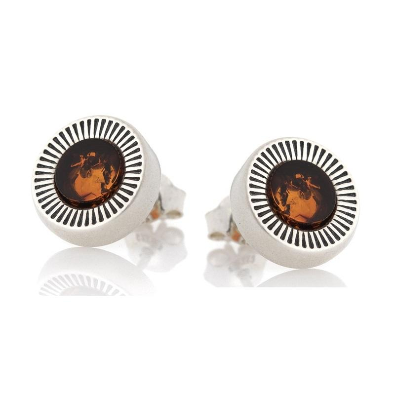 Pendientes con ámbar coñac natural, en plata envejecida 925