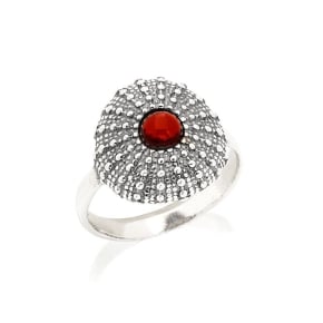 Ring with natural cognac amber from the Baltic Sea round, in aged silver 925