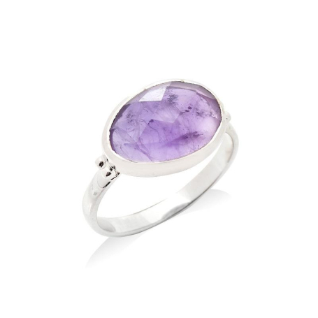Bague avec améthyste violette naturelle, en argent rhodié 925