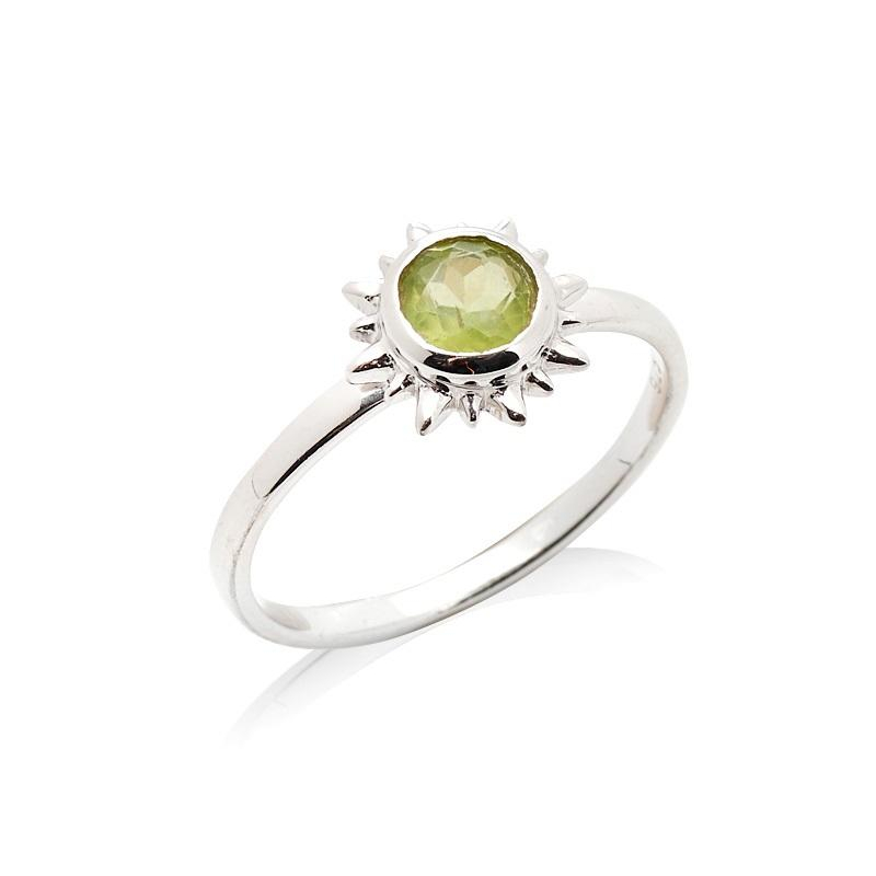 Ring with natural green peridot, in 925 rhodium silver