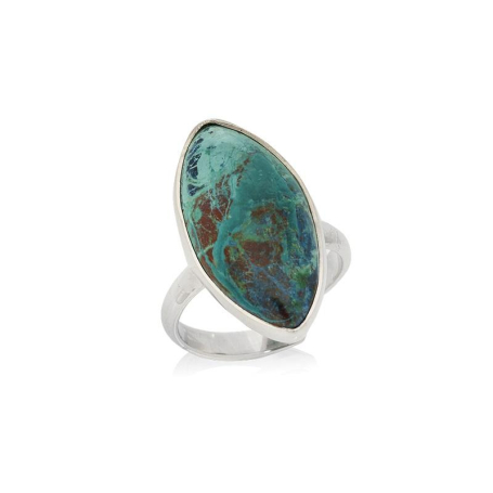 Bague avec shattuckite bleue naturelle, en argent rhodié 925