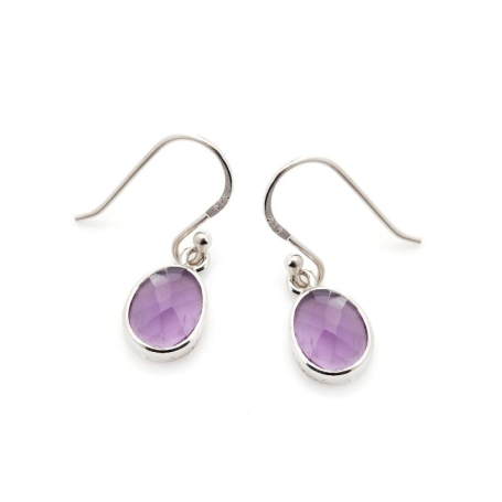 Earrings with natural purple amethyst, in rhodium silver 925