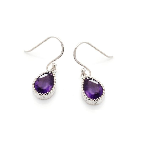 Earrings with natural purple amethyst, in rhodium silver 925