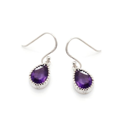 Earrings with natural purple amethyst, in rhodium silver 925