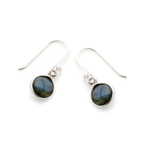 Boucles d'oreilles avec labradorite multicolore naturelle, en argent rhodié 925