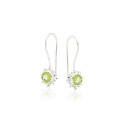 Earrings with natural green peridot, in 925 rhodium silver
