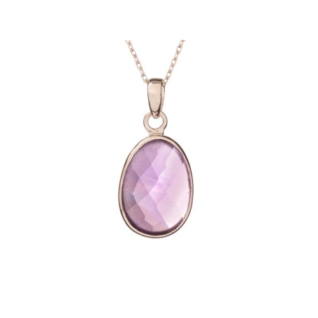 Pendant with natural purple amethyst, in rhodium-plated silver 925