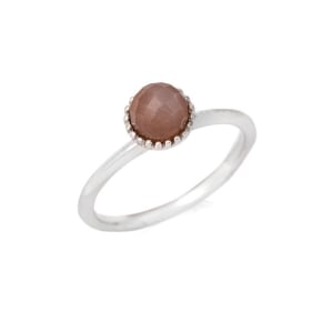 Anello con pallina di pietra di luna rosa naturale, in argento 925 rodiato