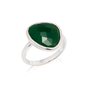 Ring met natuurlijke groene aventurijn, in gerhodineerd zilver 925