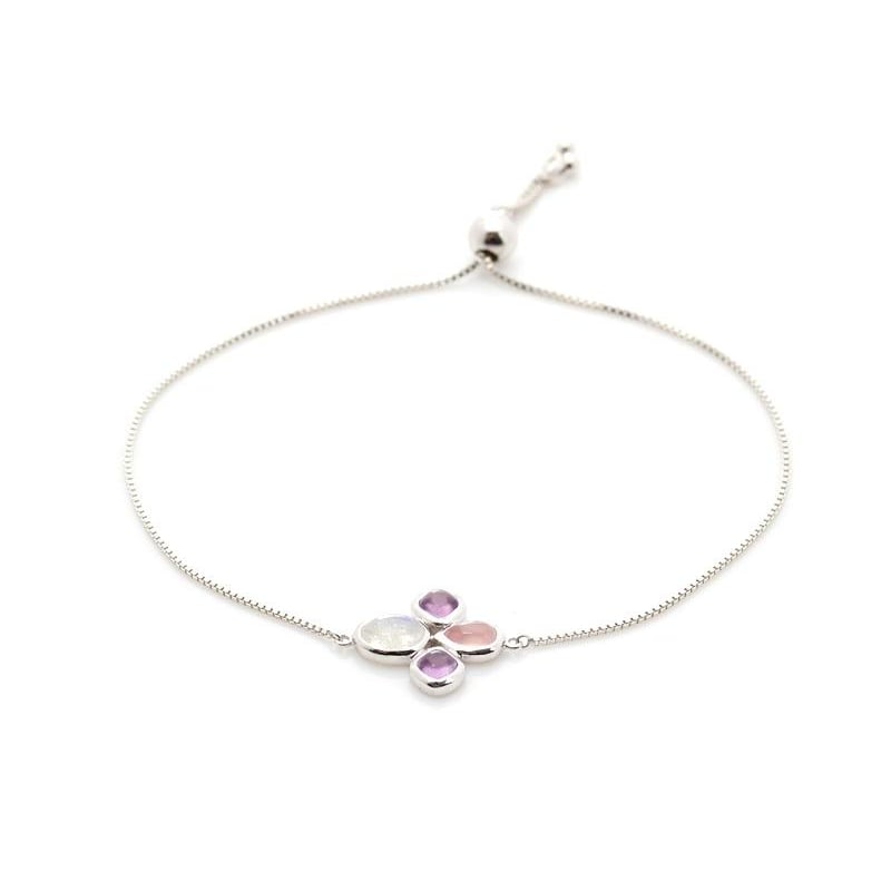 Armband met veelkleurige meerkleurige stenen, 925 gerhodineerd zilver, maximale lengte 25 cm