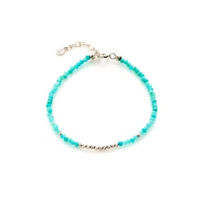 Bracciale con amazzonite blu, argento 925 rodiato, 15,5+3 cm