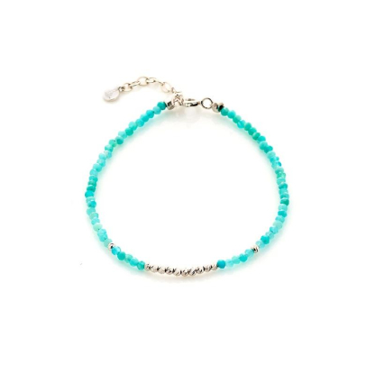 Bracelet with blue amazonite, 925 rhodium silver, 15.5 + 3 cm