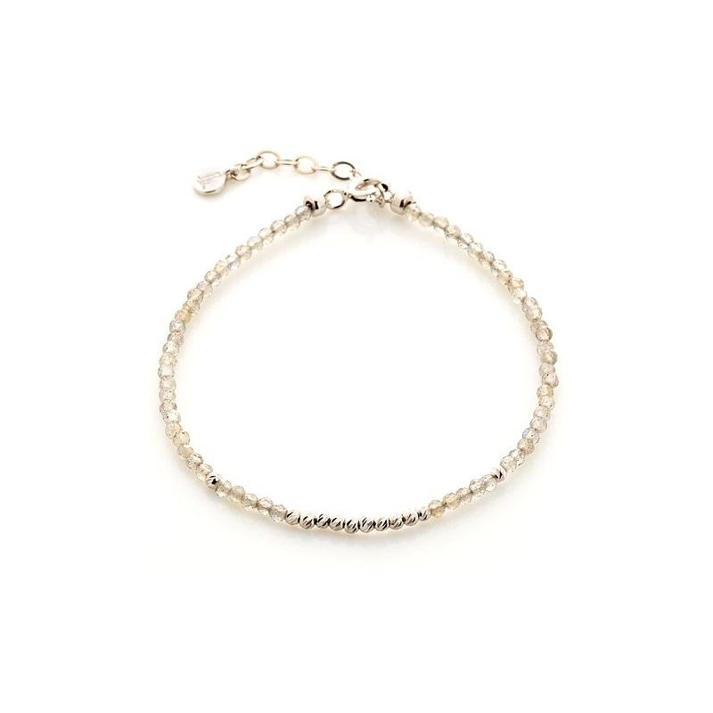 Bracelet avec labradorite multicolore, argent rhodié 925, 15,5 + 3 cm