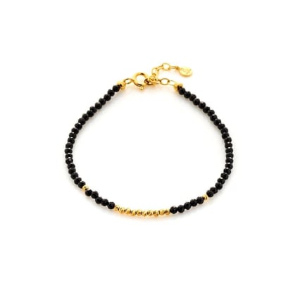 Pulseira com espinélio preto natural, em prata dourado 925, comprimento 15,5 + 3 cm