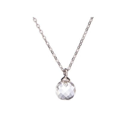 Collana con sfera di cristallo di rocca, in argento 925 rodiato, lunghezza 42+3 cm