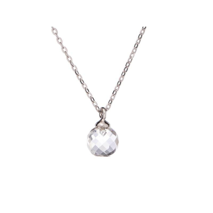 Collana con sfera di cristallo di rocca, in argento 925 rodiato, lunghezza 42+3 cm