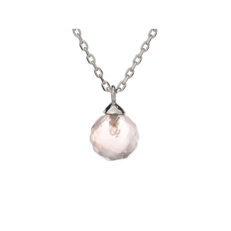 Collier avec quartz rose naturel, en argent rhodié 925, longueur 42 + 3 cm