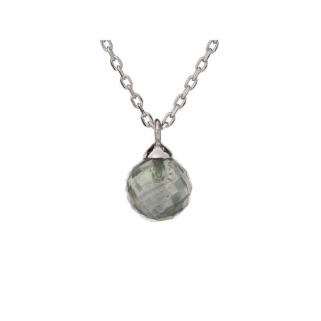 Necklace with green aventurine, in 925 rhodium silver, length 42 + 3 cm