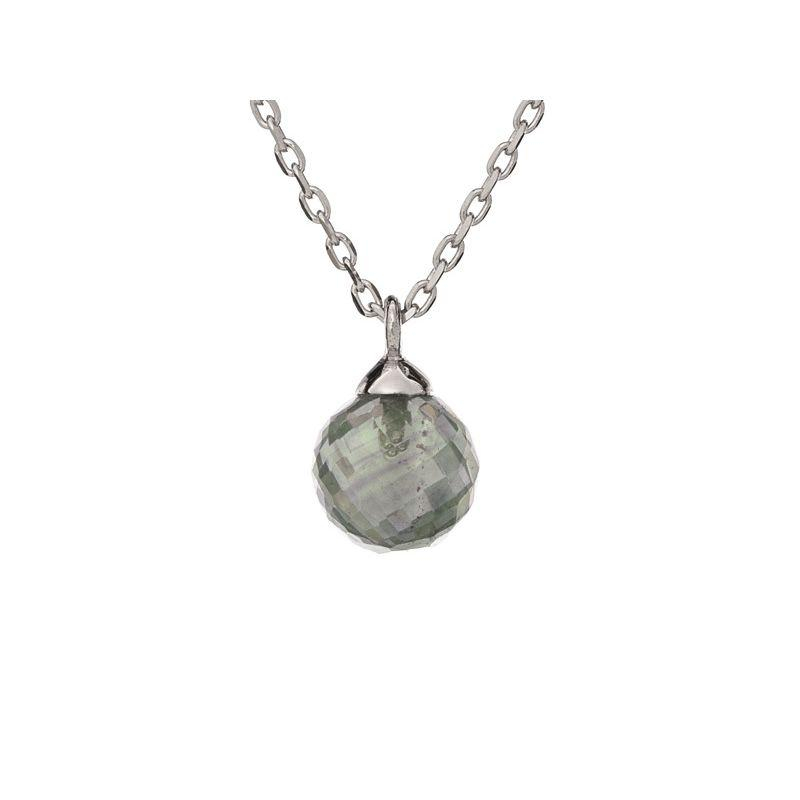Necklace with green aventurine, in 925 rhodium silver, length 42 + 3 cm