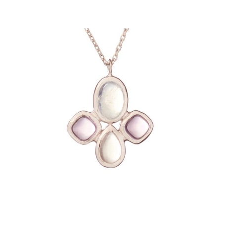 Collana con multipietre multicolori, in argento 925 rodiato, lunghezza 42+3 cm
