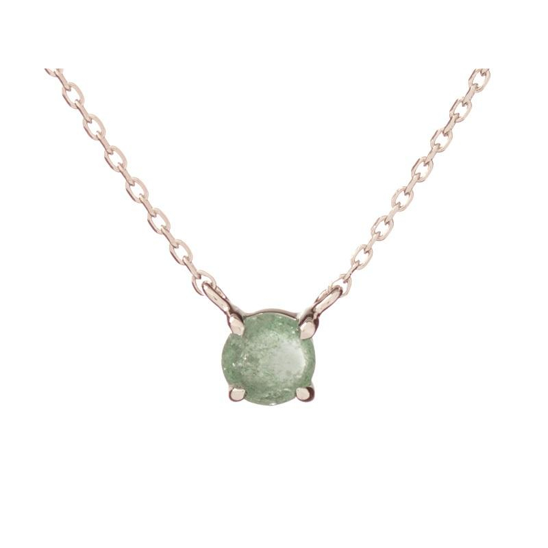 Collar con cuarzo verde natural, en plata 925 rodiada, largo 42 + 3 cm