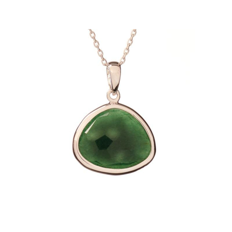Necklace with green aventurine, in 925 rhodium silver, length 42 + 3 cm