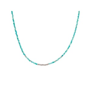 Colar com amazonita azul natural, em prata 925 banhada a ródio, comprimento 40 + 5 cm