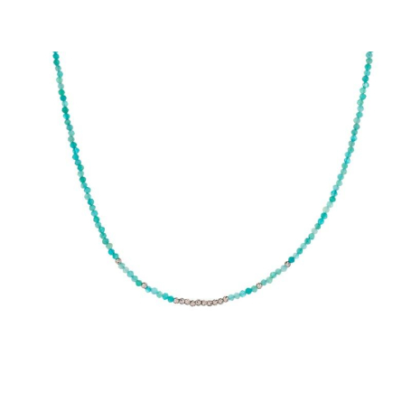 Halsketting met natuurlijk blauw amazoniet, in 925 gerhodineerd zilver, lengte 40 + 5 cm